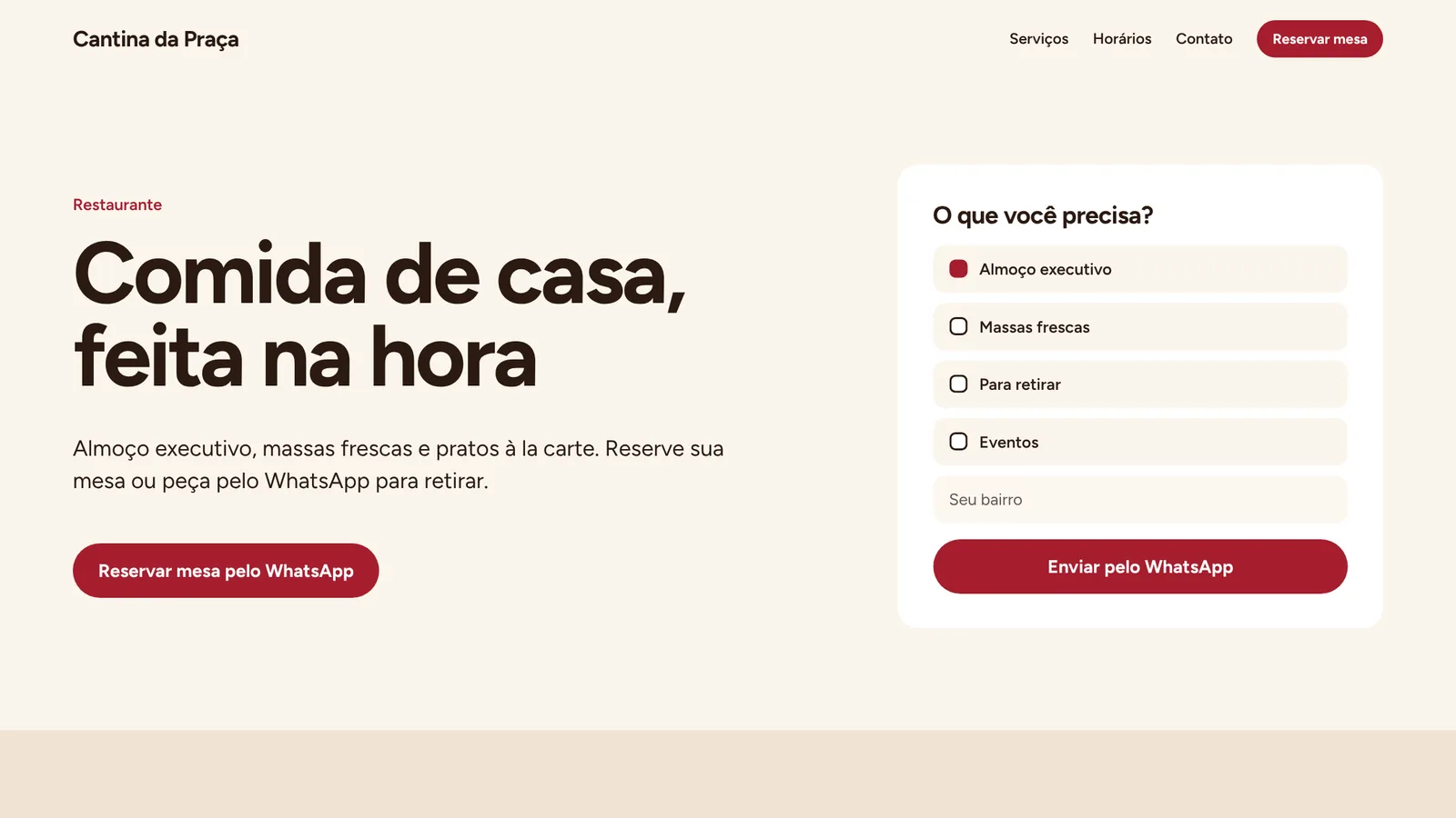 Modelo de site de restaurante no computador