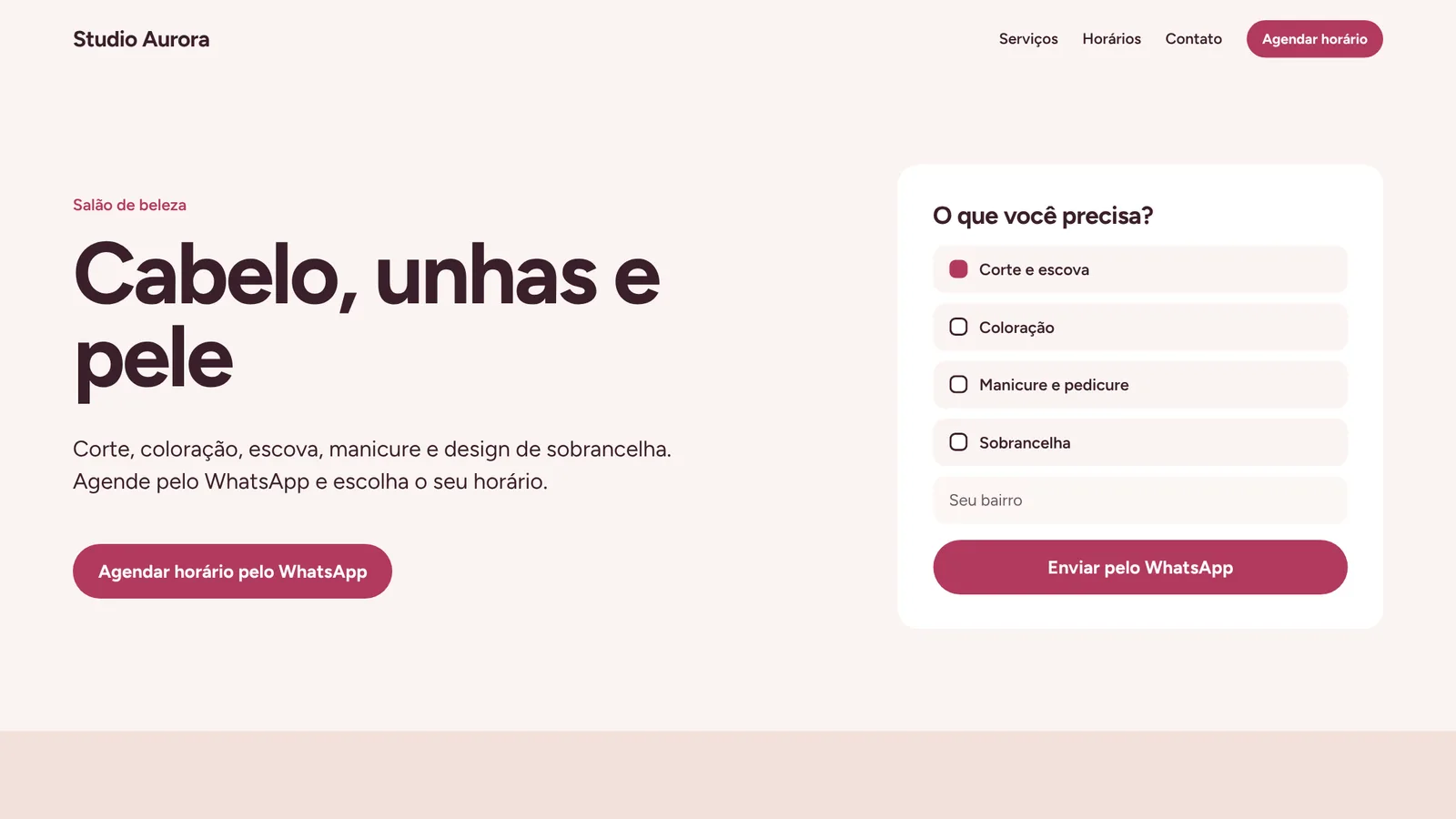 Modelo de site de salão de beleza no computador